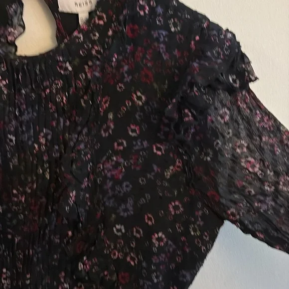 Flaw - New Reiss Long Sleeve Pintuck Floral Ruffle Mini Dress Size 12 NWT - Picture 5 of 13